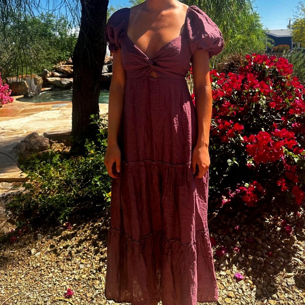 Women's Baily Blue Purple Dress with Puffy Sleeves, Size Small